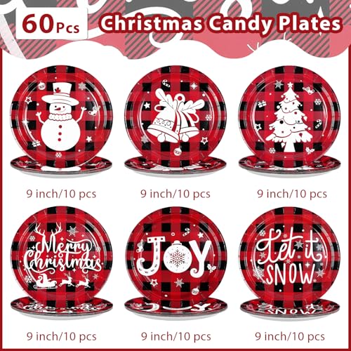 60 Pcs Christmas Gingham Party Plates - Grencian