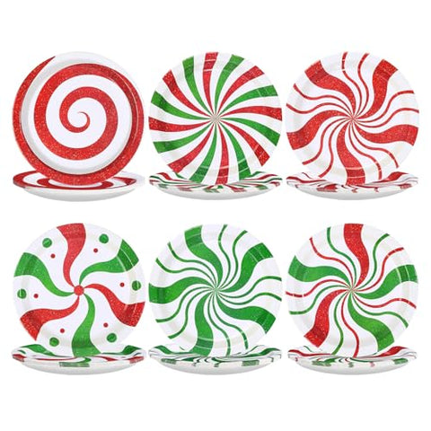 60 Pcs Christmas Peppermint Party Plates - Grencian