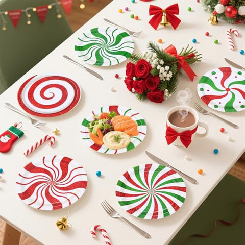 60 Pcs Christmas Peppermint Party Plates - Grencian