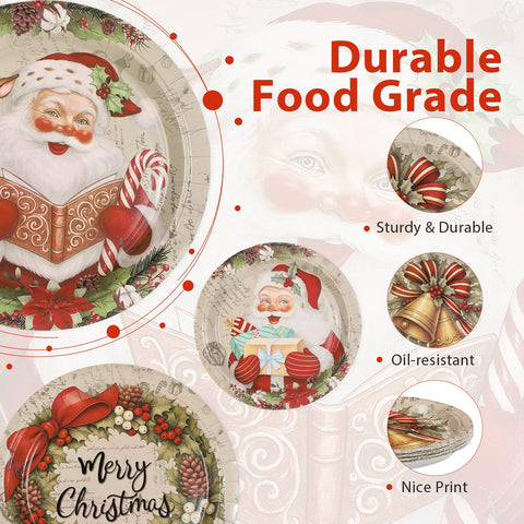 60 Pcs Christmas Santa Claus Party Plates - Grencian