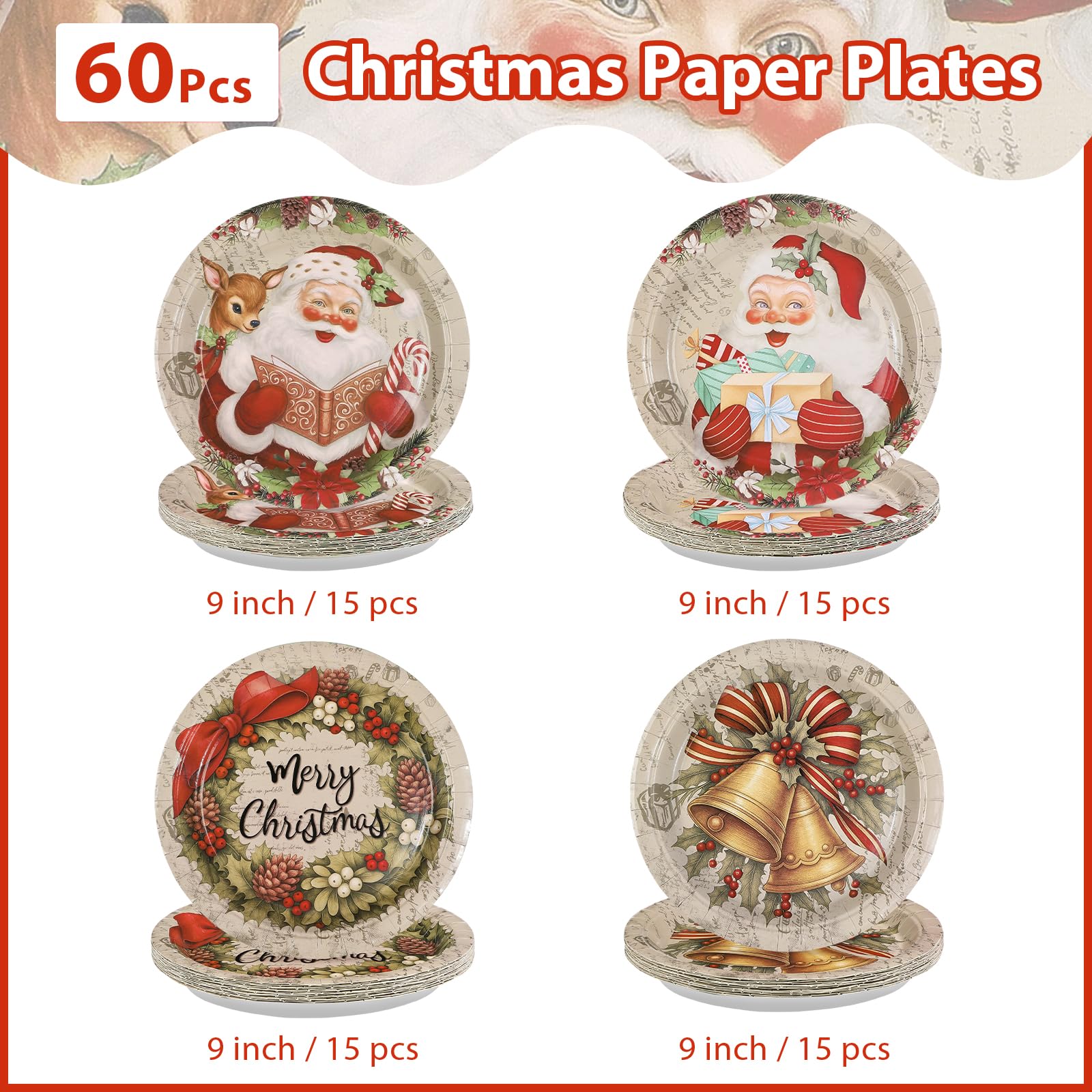 60 Pcs Christmas Santa Claus Party Plates - Grencian