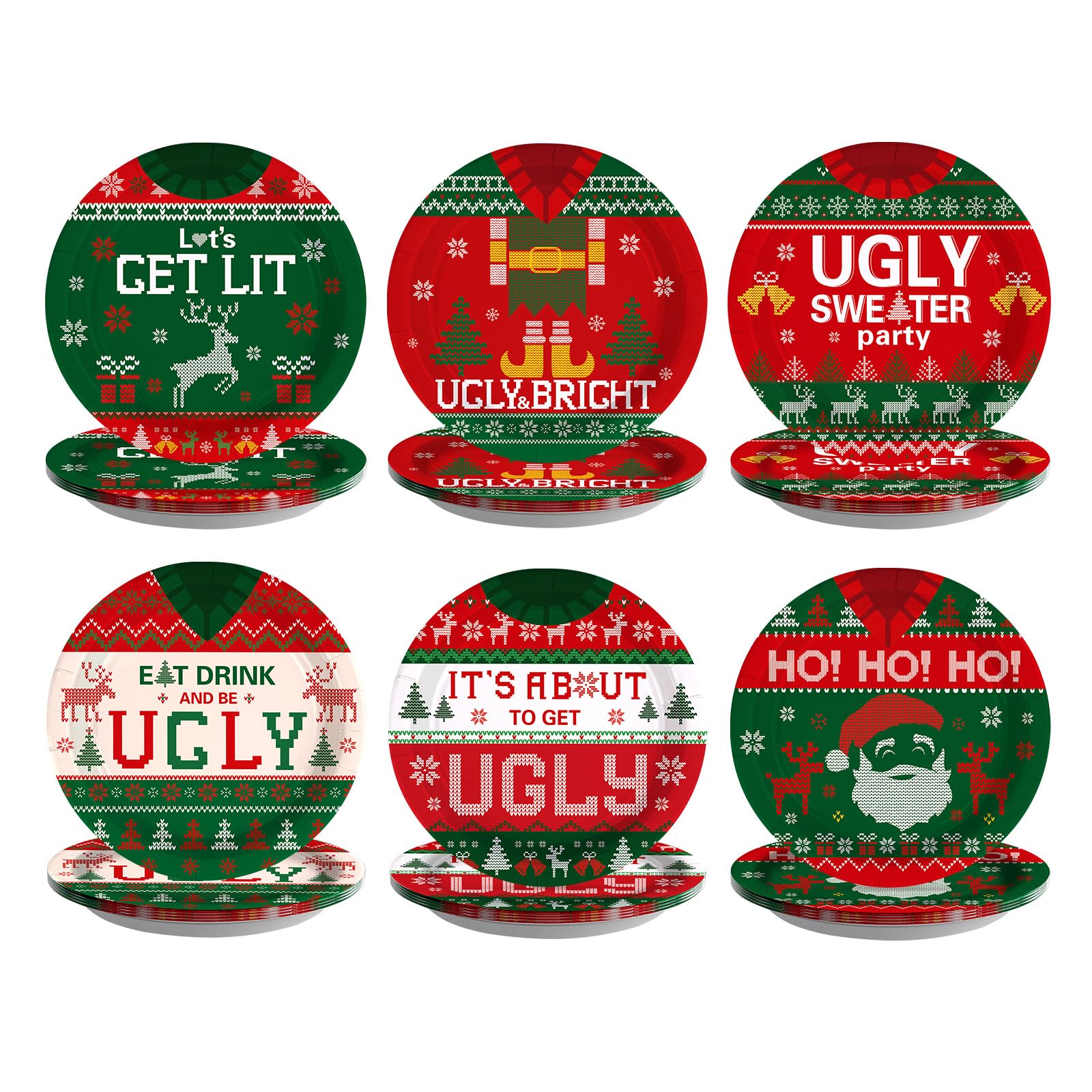 60 Pcs Christmas Ugly Sweater Party Plates - Grencian