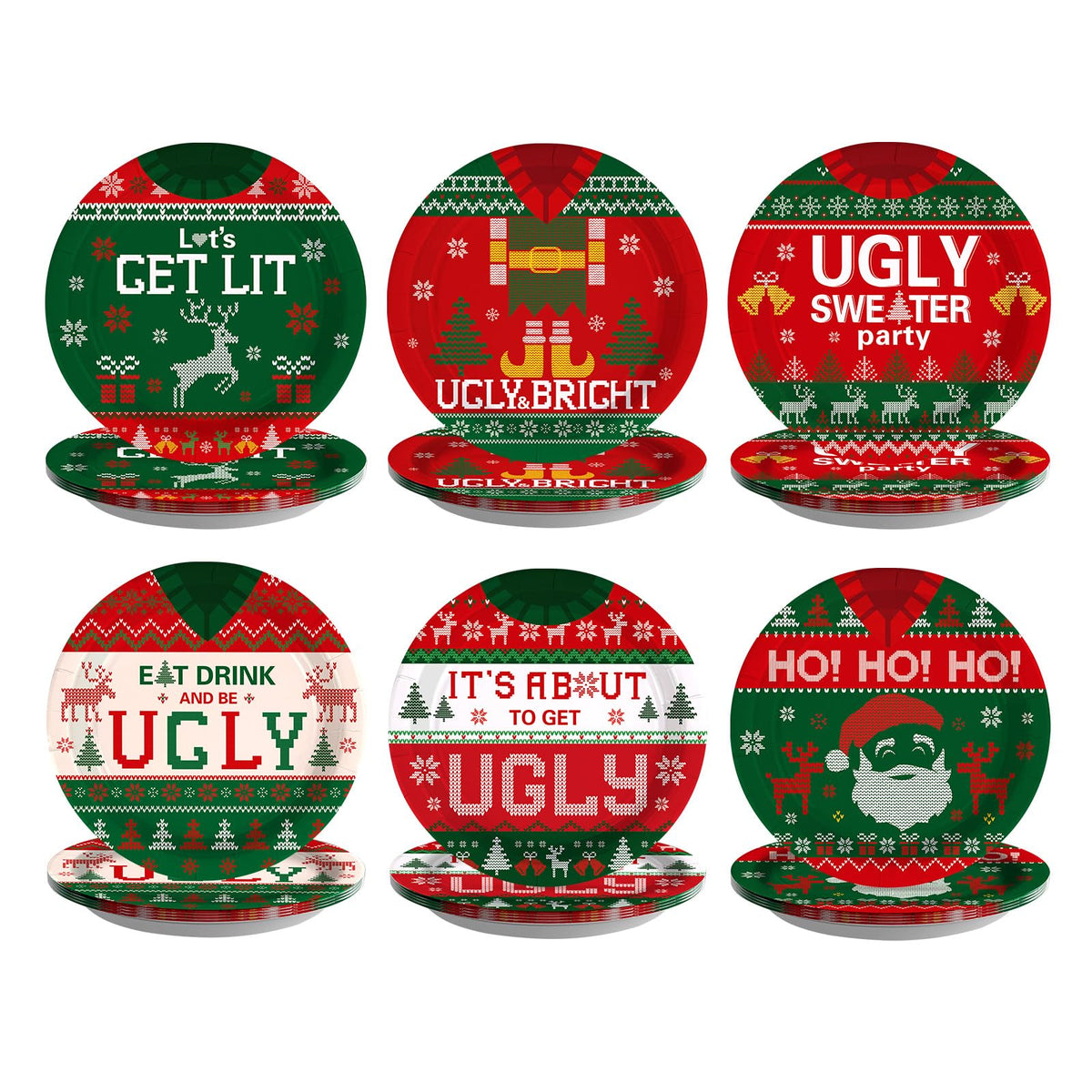 60 Pcs Christmas Ugly Sweater Party Plates - Grencian