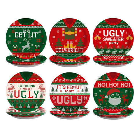 60 Pcs Christmas Ugly Sweater Party Plates - Grencian