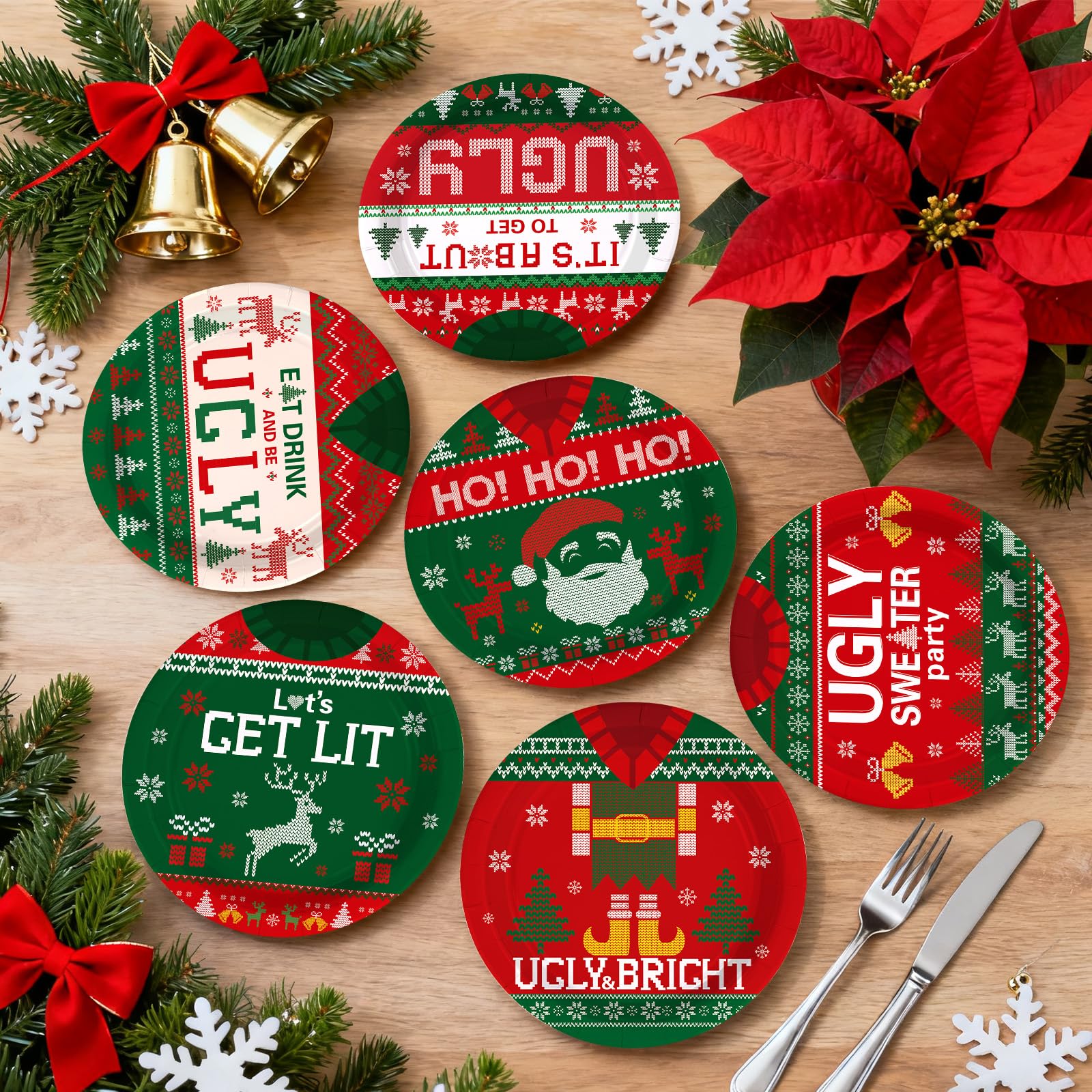 60 Pcs Christmas Ugly Sweater Party Plates - Grencian