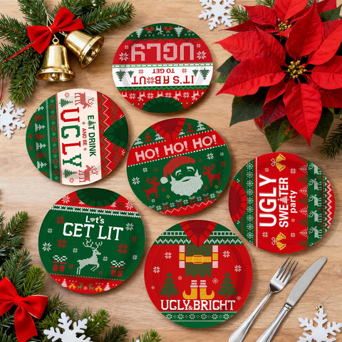 60 Pcs Christmas Ugly Sweater Party Plates - Grencian