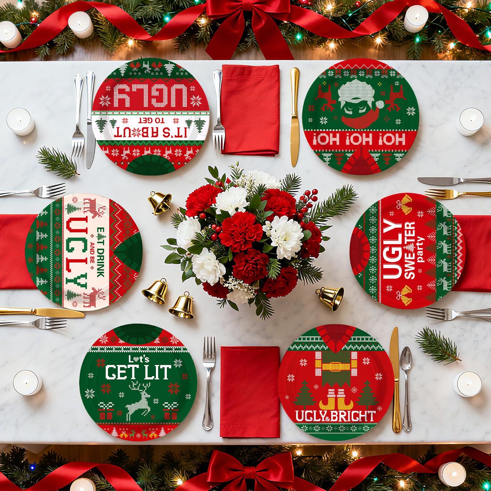 60 Pcs Christmas Ugly Sweater Party Plates - Grencian