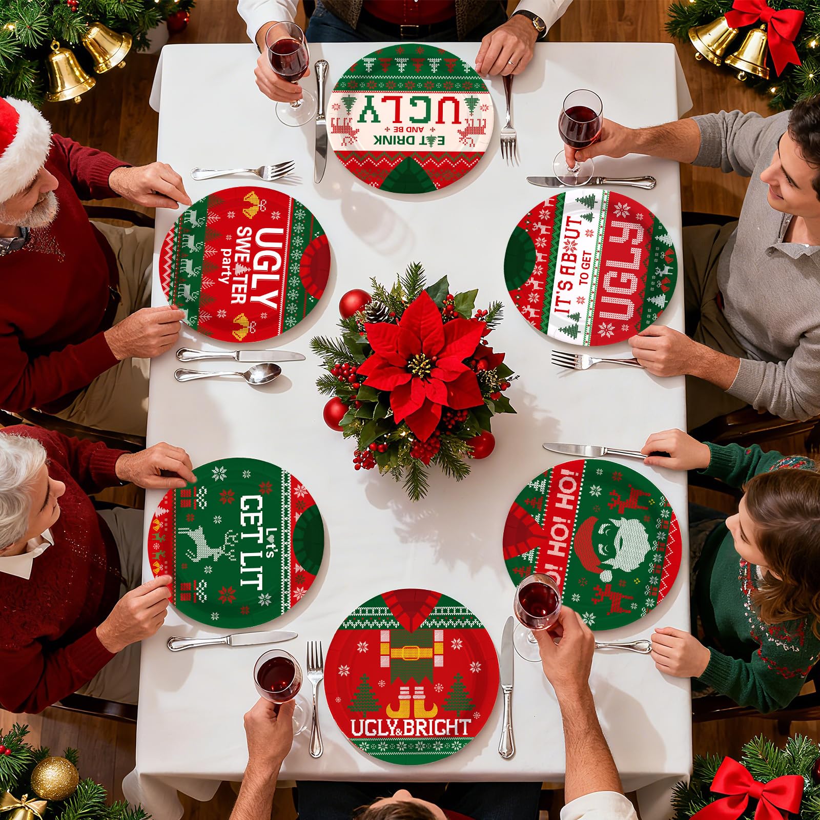 60 Pcs Christmas Ugly Sweater Party Plates - Grencian