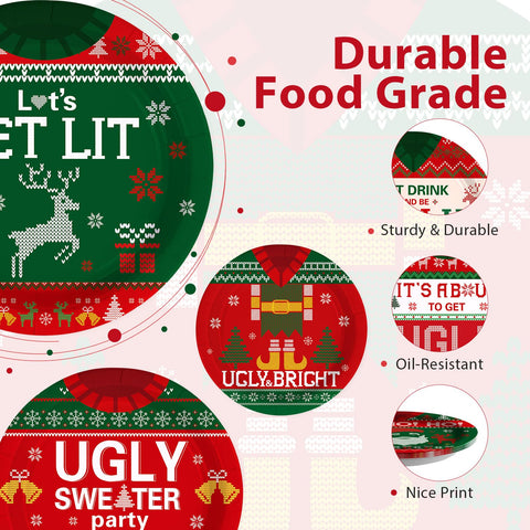 60 Pcs Christmas Ugly Sweater Party Plates - Grencian