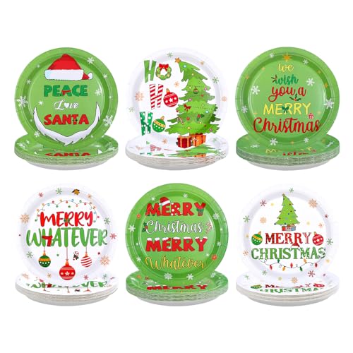 60 Pcs Christmas White Green Party Plates - Grencian