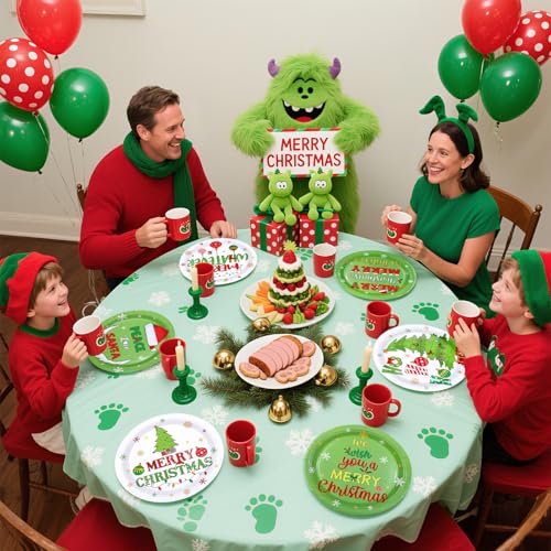 60 Pcs Christmas White Green Party Plates - Grencian