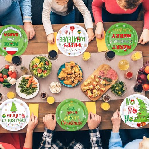 60 Pcs Christmas White Green Party Plates - Grencian