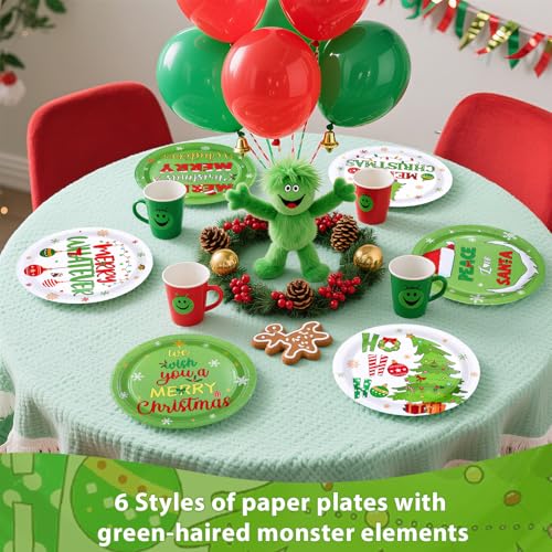 60 Pcs Christmas White Green Party Plates - Grencian