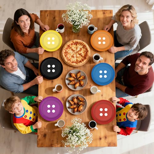 60 Pcs Colorful Button Party Plates - Grencian