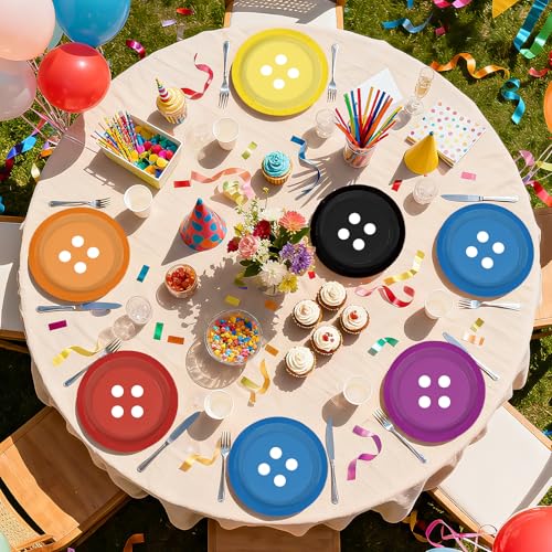 60 Pcs Colorful Button Party Plates - Grencian