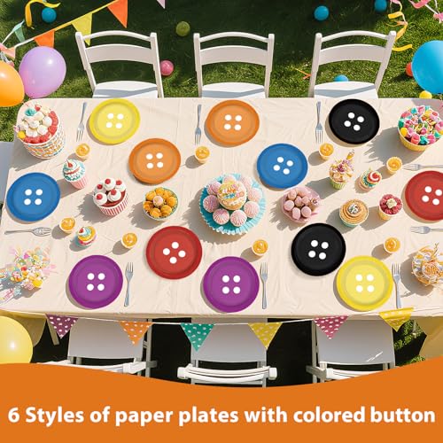 60 Pcs Colorful Button Party Plates - Grencian