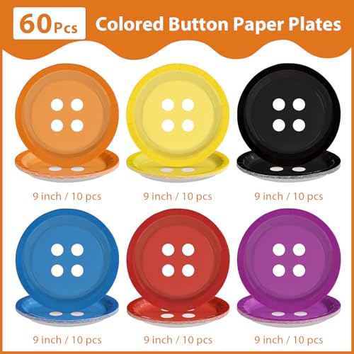 60 Pcs Colorful Button Party Plates - Grencian