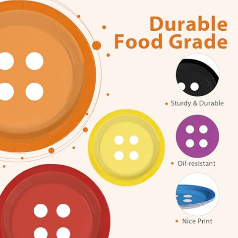 60 Pcs Colorful Button Party Plates - Grencian