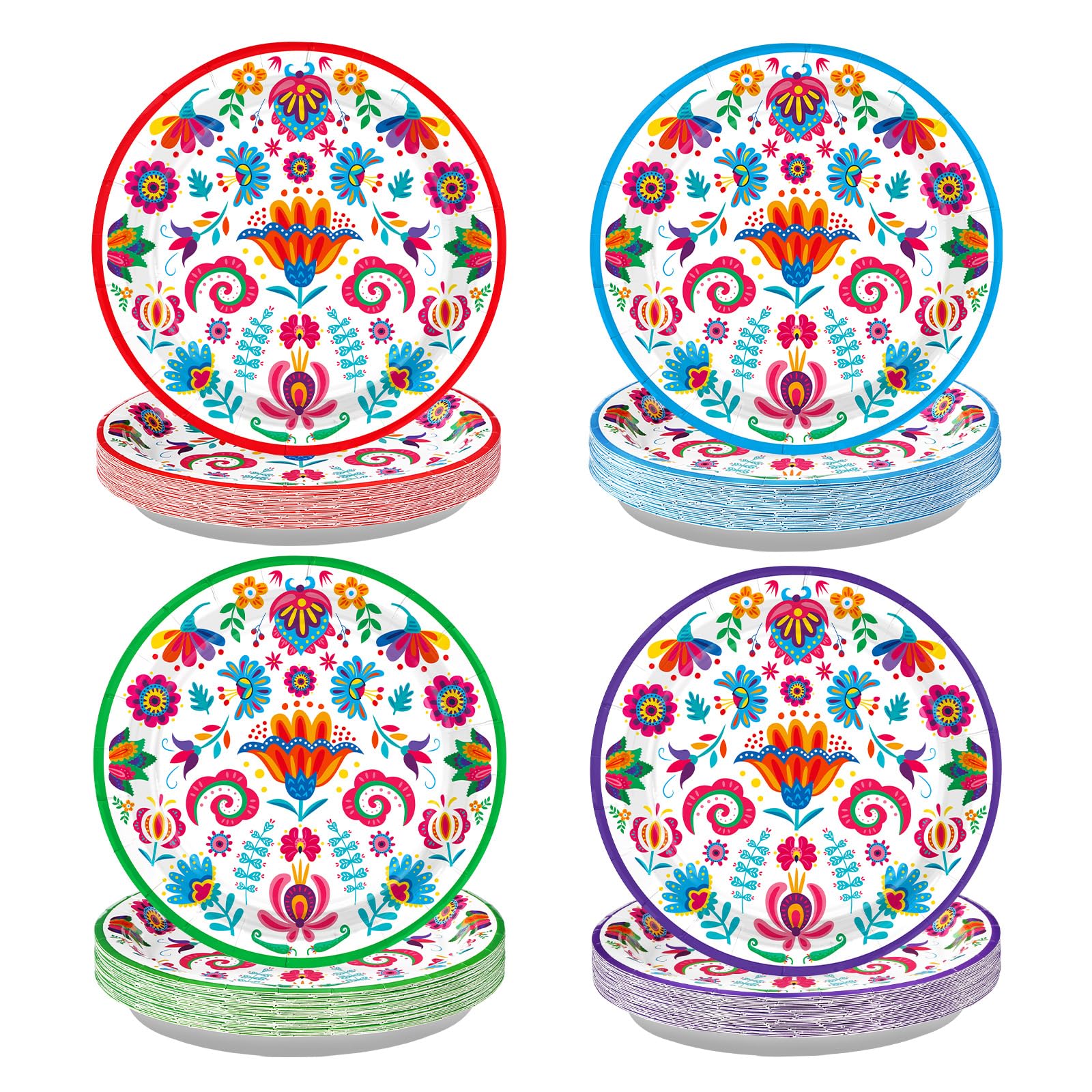 60 Pcs Colorful Mexican Party Plates - Grencian