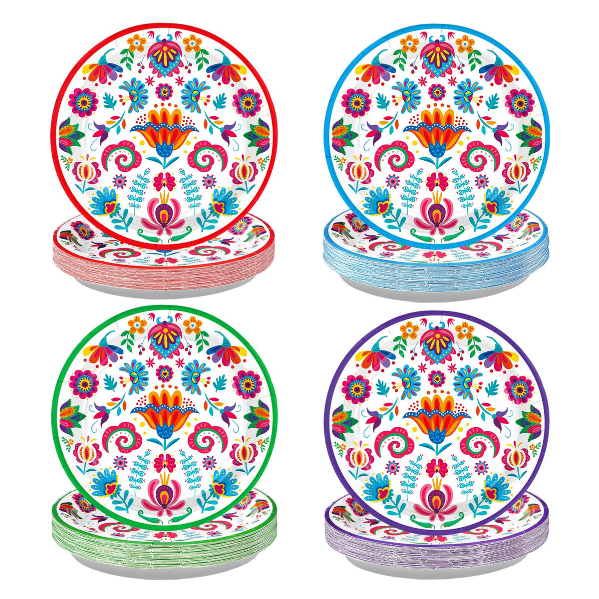 60 Pcs Colorful Mexican Party Plates - Grencian