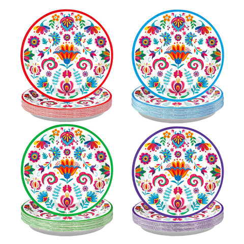 60 Pcs Colorful Mexican Party Plates - Grencian