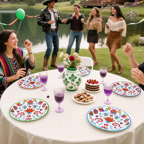 60 Pcs Colorful Mexican Party Plates - Grencian