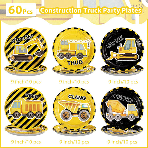 60 Pcs Construction Party Plates - Grencian