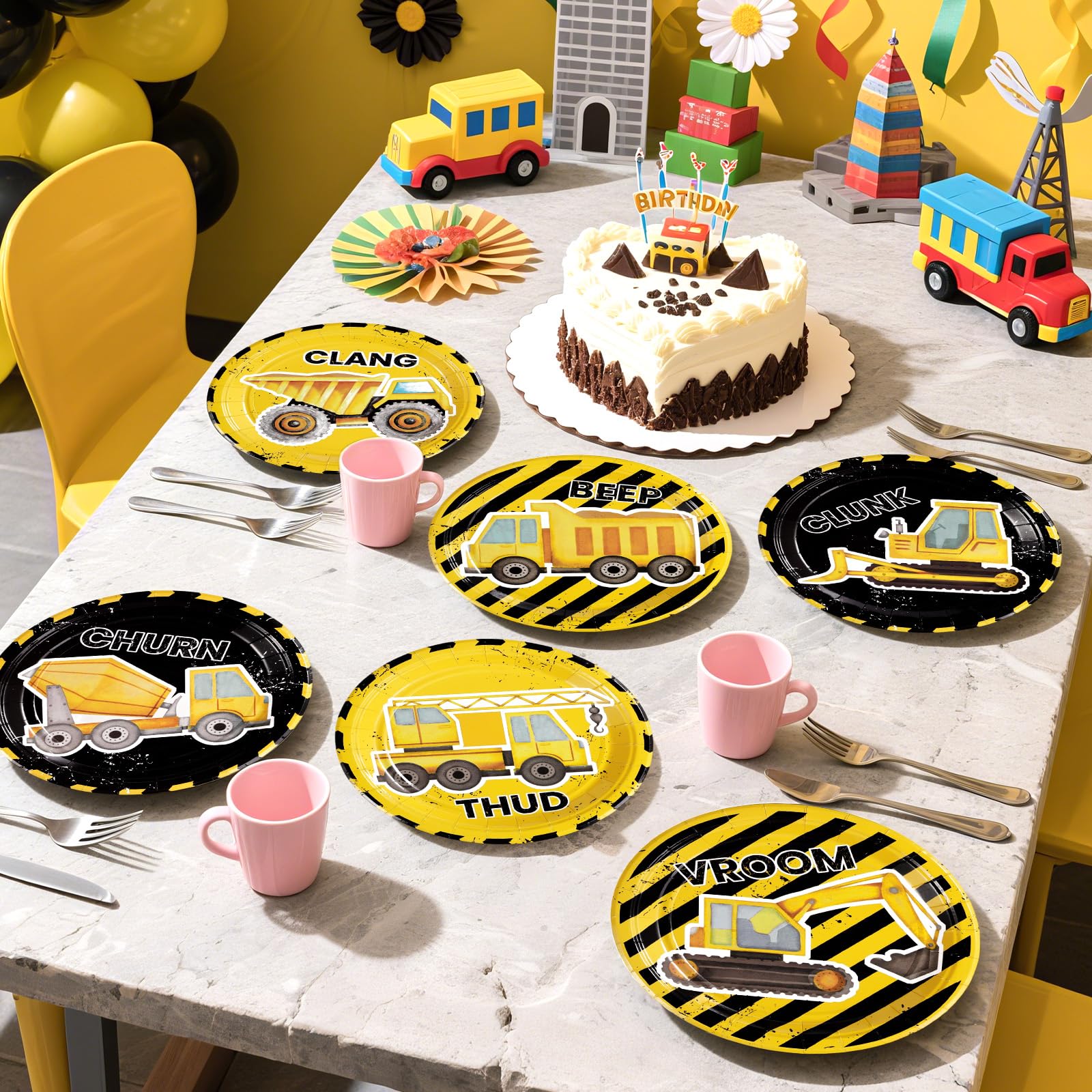 60 Pcs Construction Party Plates - Grencian