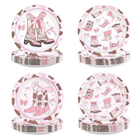 60 Pcs Coquette Bow Cowgirl Party Plates