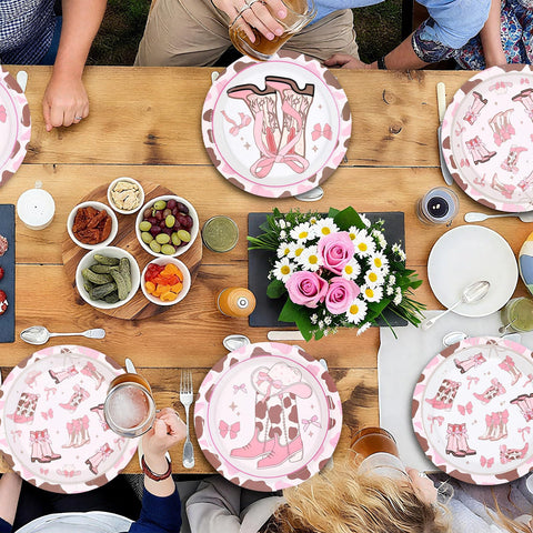 60 Pcs Coquette Bow Cowgirl Party Plates