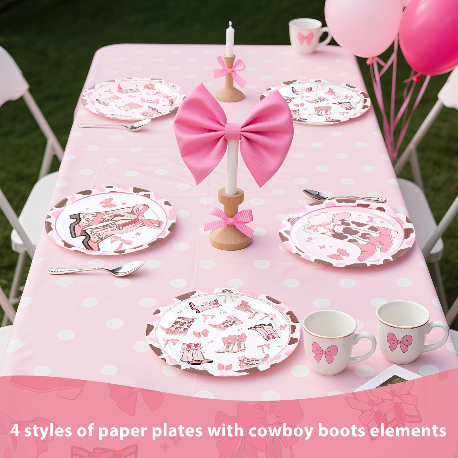 60 Pcs Coquette Bow Cowgirl Party Plates