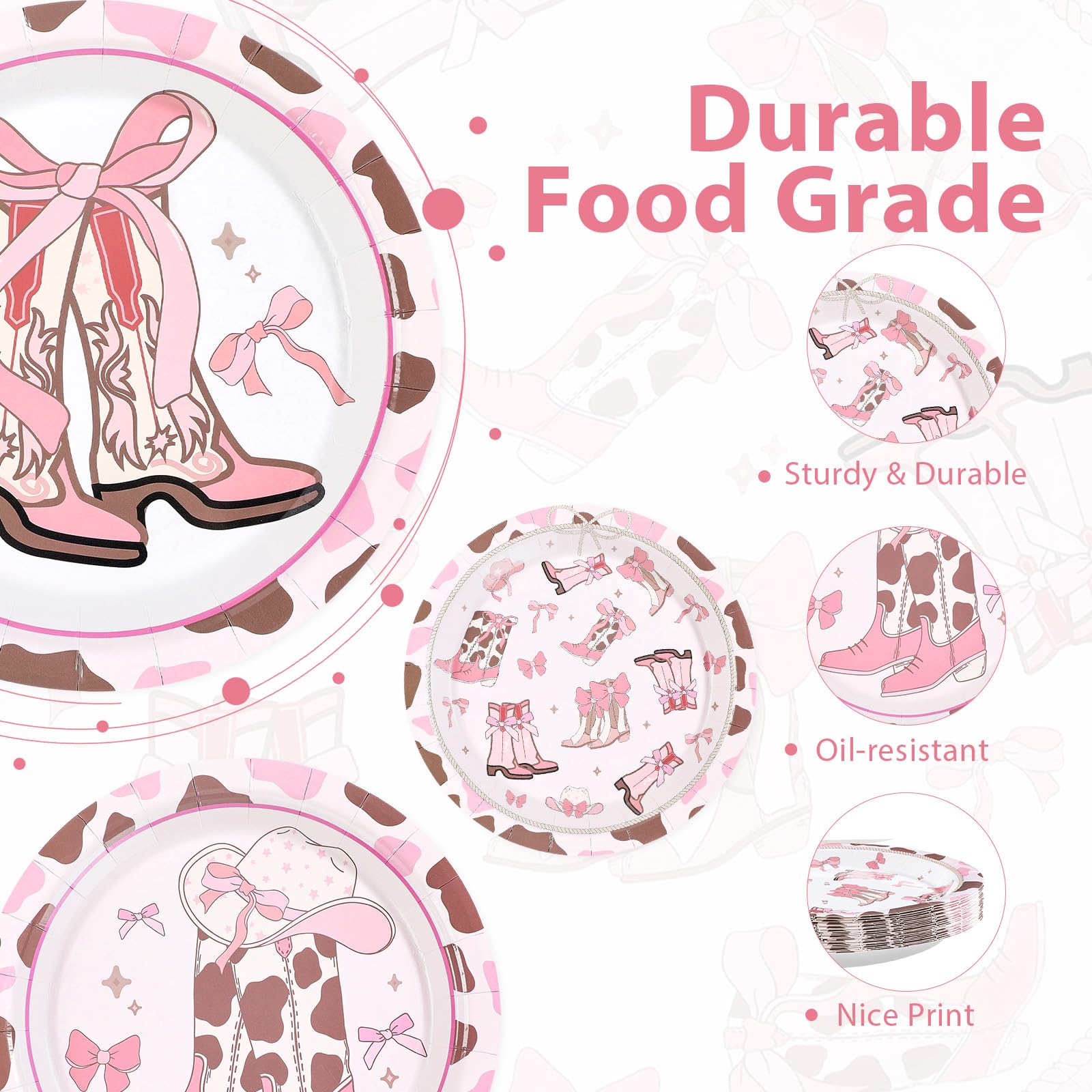 60 Pcs Coquette Bow Cowgirl Party Plates