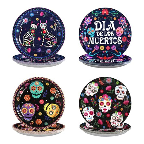 60 Pcs Dia De Los Muertos Party Plates - Grencian