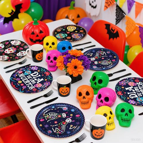 60 Pcs Dia De Los Muertos Party Plates - Grencian