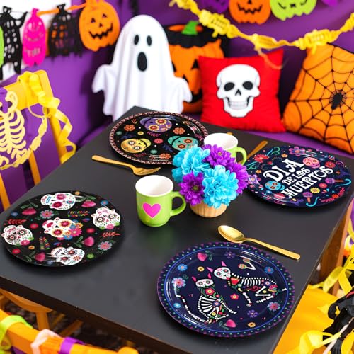 60 Pcs Dia De Los Muertos Party Plates - Grencian