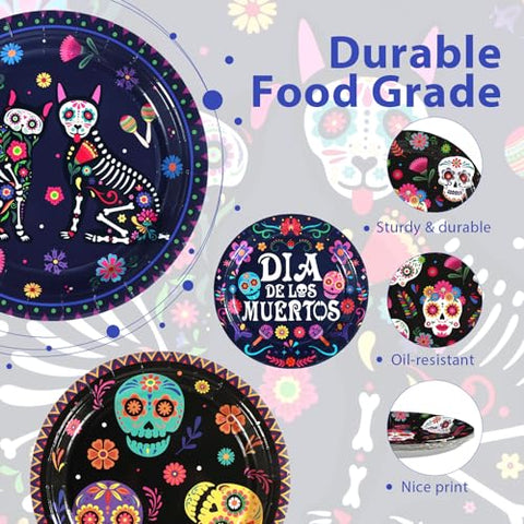 60 Pcs Dia De Los Muertos Party Plates - Grencian