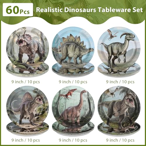 60 Pcs Dinosaur Party Plates - Grencian