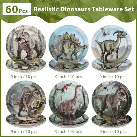 60 Pcs Dinosaur Party Plates - Grencian