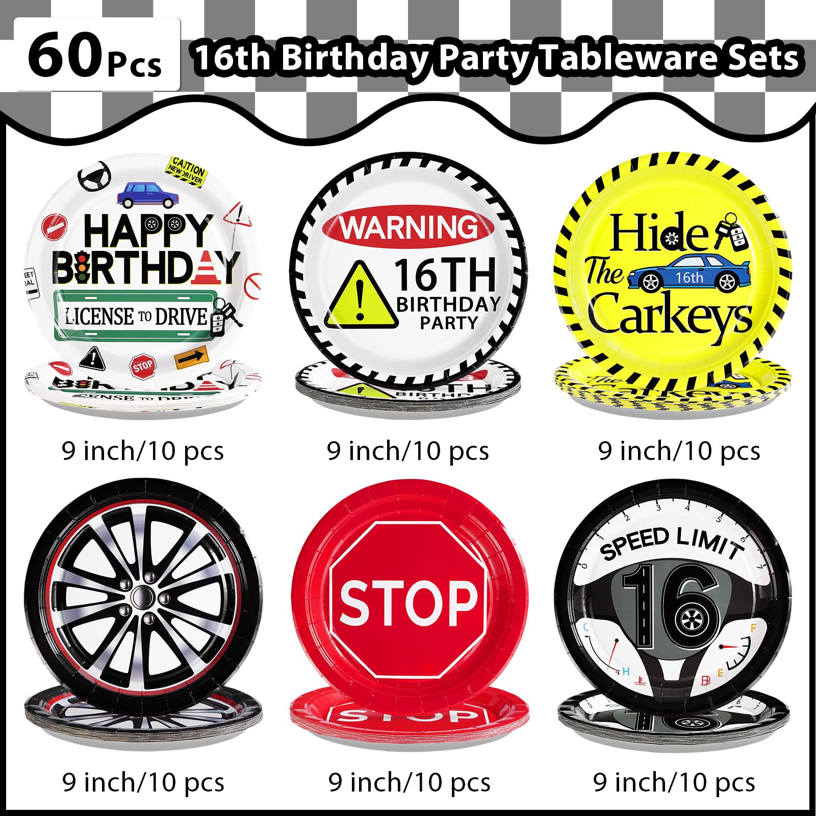 60 Pcs Drivers License 16th Birthday Party Plates - Grencian