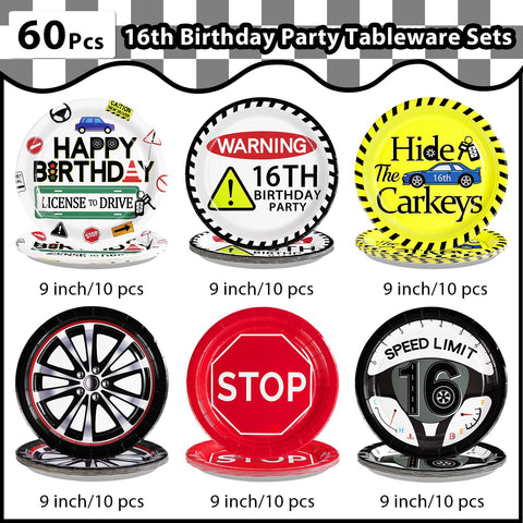 60 Pcs Drivers License 16th Birthday Party Plates - Grencian
