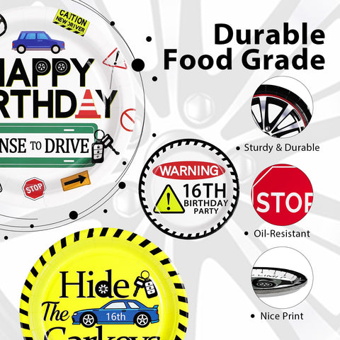 60 Pcs Drivers License 16th Birthday Party Plates - Grencian