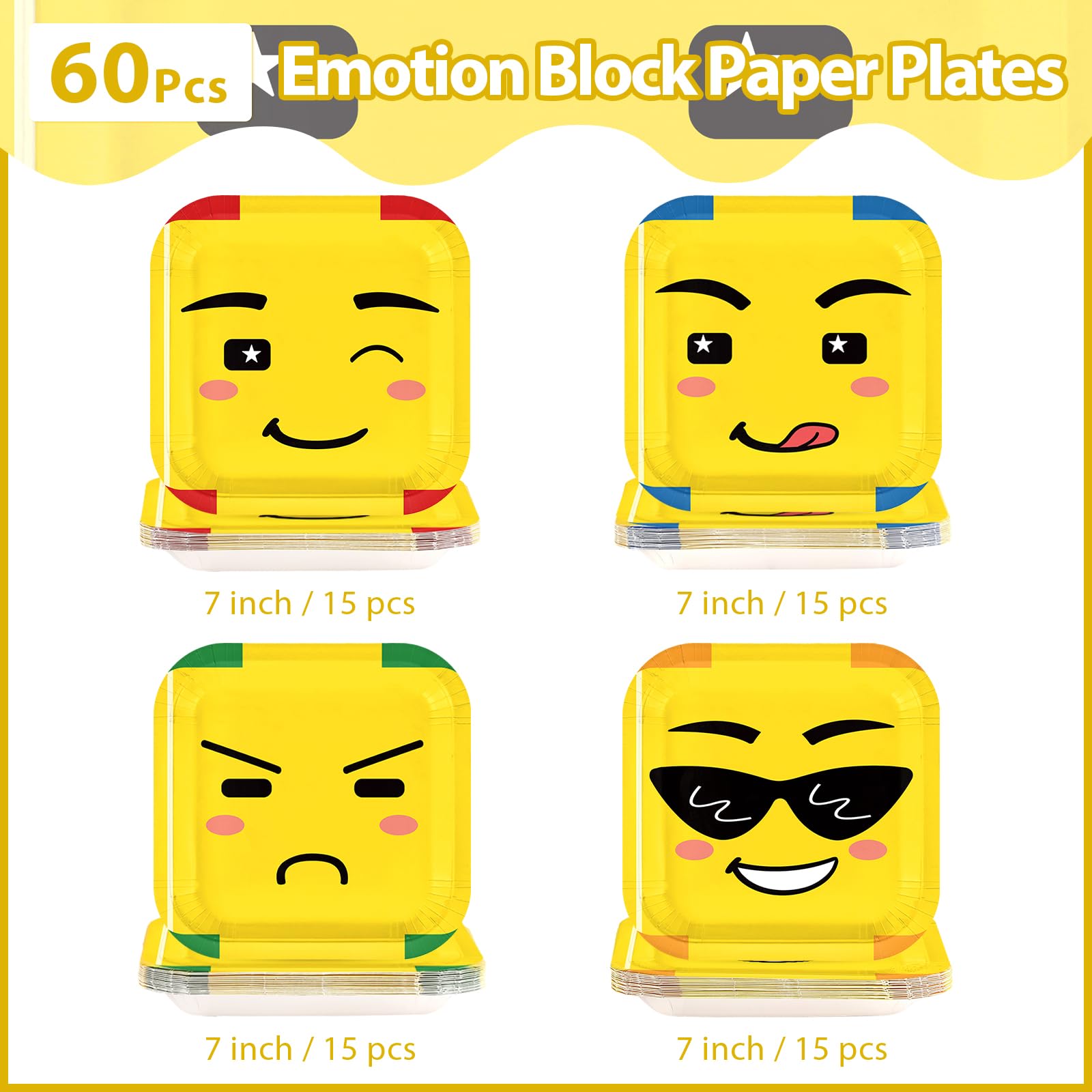 60 Pcs Facial Expression Party Plates - Grencian