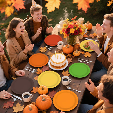 60 Pcs Fall Solid Color Party Plates - Grencian
