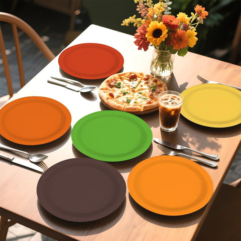 60 Pcs Fall Solid Color Party Plates - Grencian