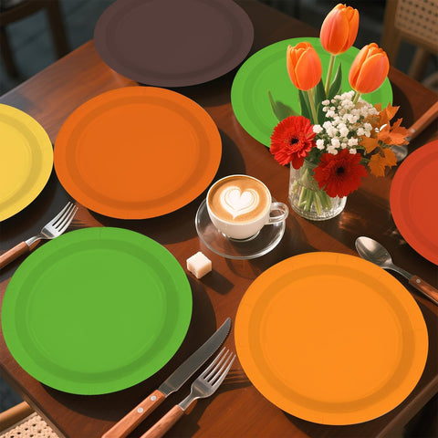 60 Pcs Fall Solid Color Party Plates - Grencian