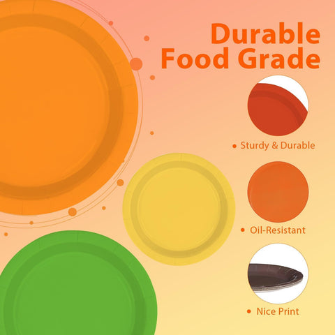 60 Pcs Fall Solid Color Party Plates - Grencian