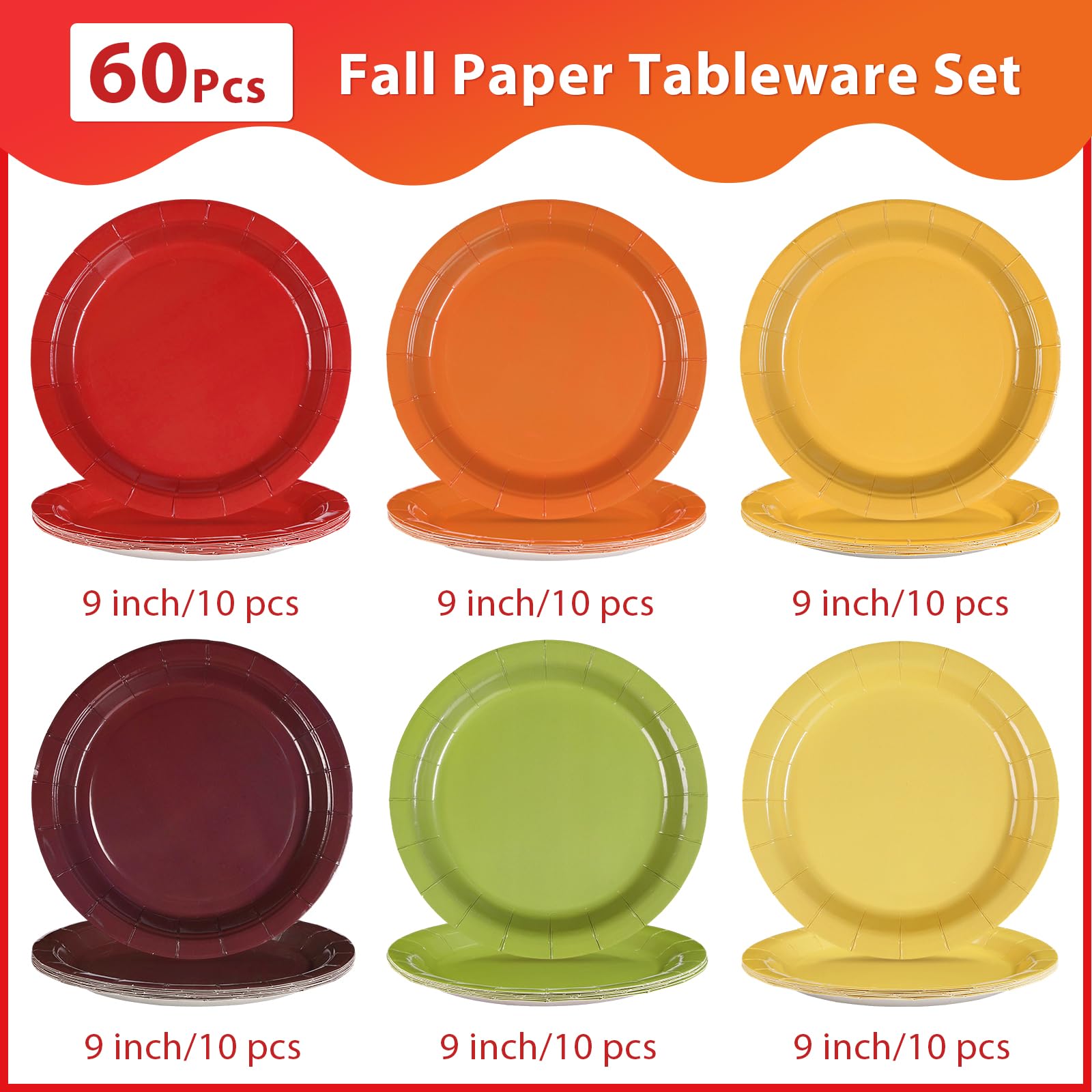 60 Pcs Fall Thanksgiving Party Plates - Grencian