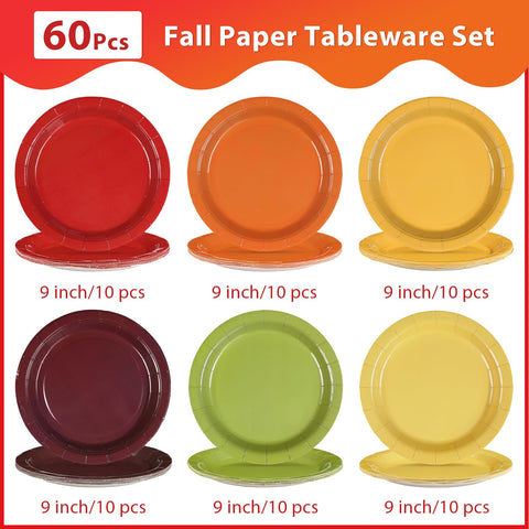 60 Pcs Fall Thanksgiving Party Plates - Grencian