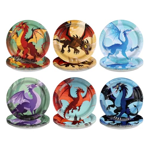 60 Pcs Fire Dragon Party Plates - Grencian