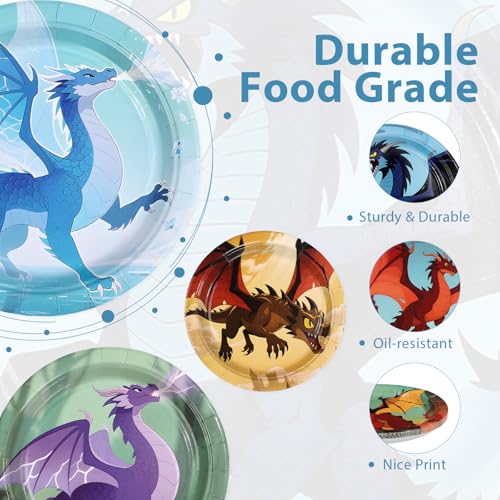 60 Pcs Fire Dragon Party Plates - Grencian